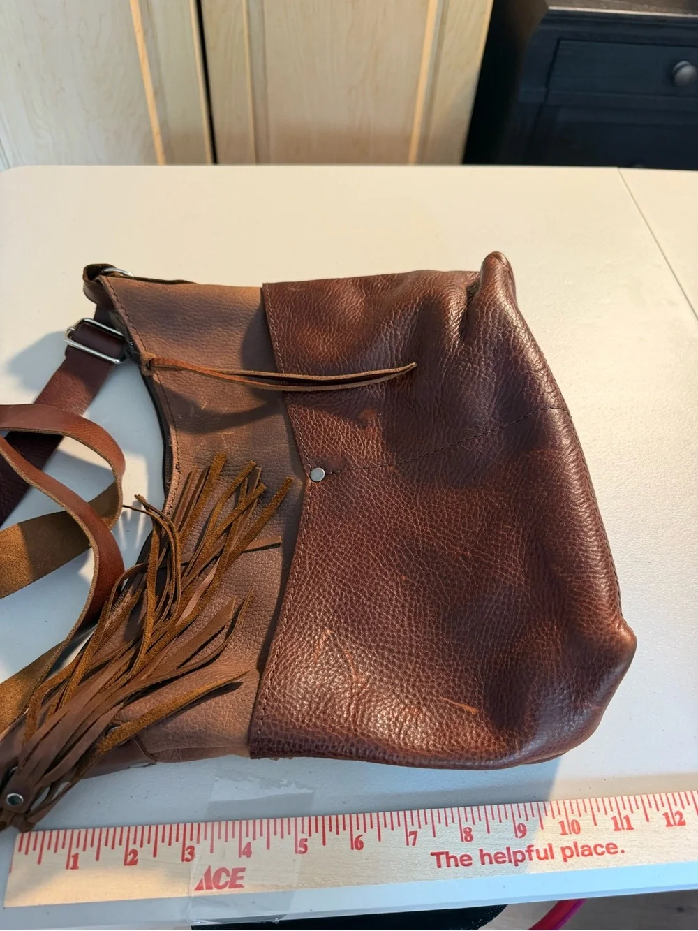 Hand Crafted Brown Leather Shoulder Bag with Tassel